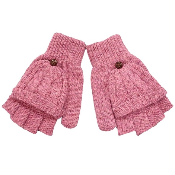 Pink Clamshell Exposed Finger Mittens - Picture 3 of 8